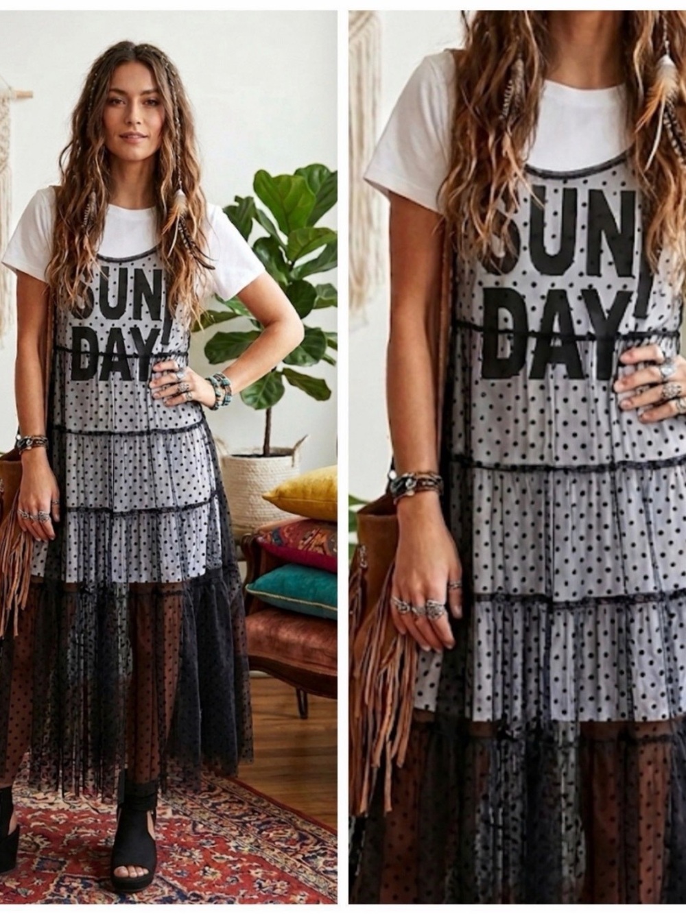 ☀️ NWT | Denim Love | 2 Piece ‘SUN DAY’ Tulle Mesh Dress Tee Set L